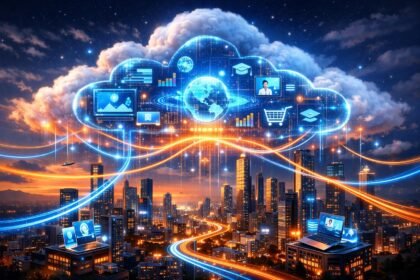 Felhőalapú technológiák látképe, felhőközpontokkal, digitális szolgáltatásokkal, adatokkal és felhasználói eszközökkel
