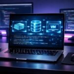 Programozó több monitor előtt dolgozik, miközben különféle fejlesztői eszközöket használ