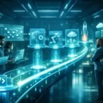 Kifejezetten DevOps együttműködést mutató, fejlesztő és üzemeltető csapatok kapcsolatát ábrázoló kép.