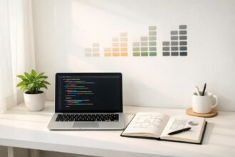 30 napos programozási tanulási tervet ábrázoló motiváló vizuális forrás laptopon