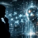 Emberek és mesterséges intelligencia közötti vitát bemutató moderált, gondolkodó arcok.